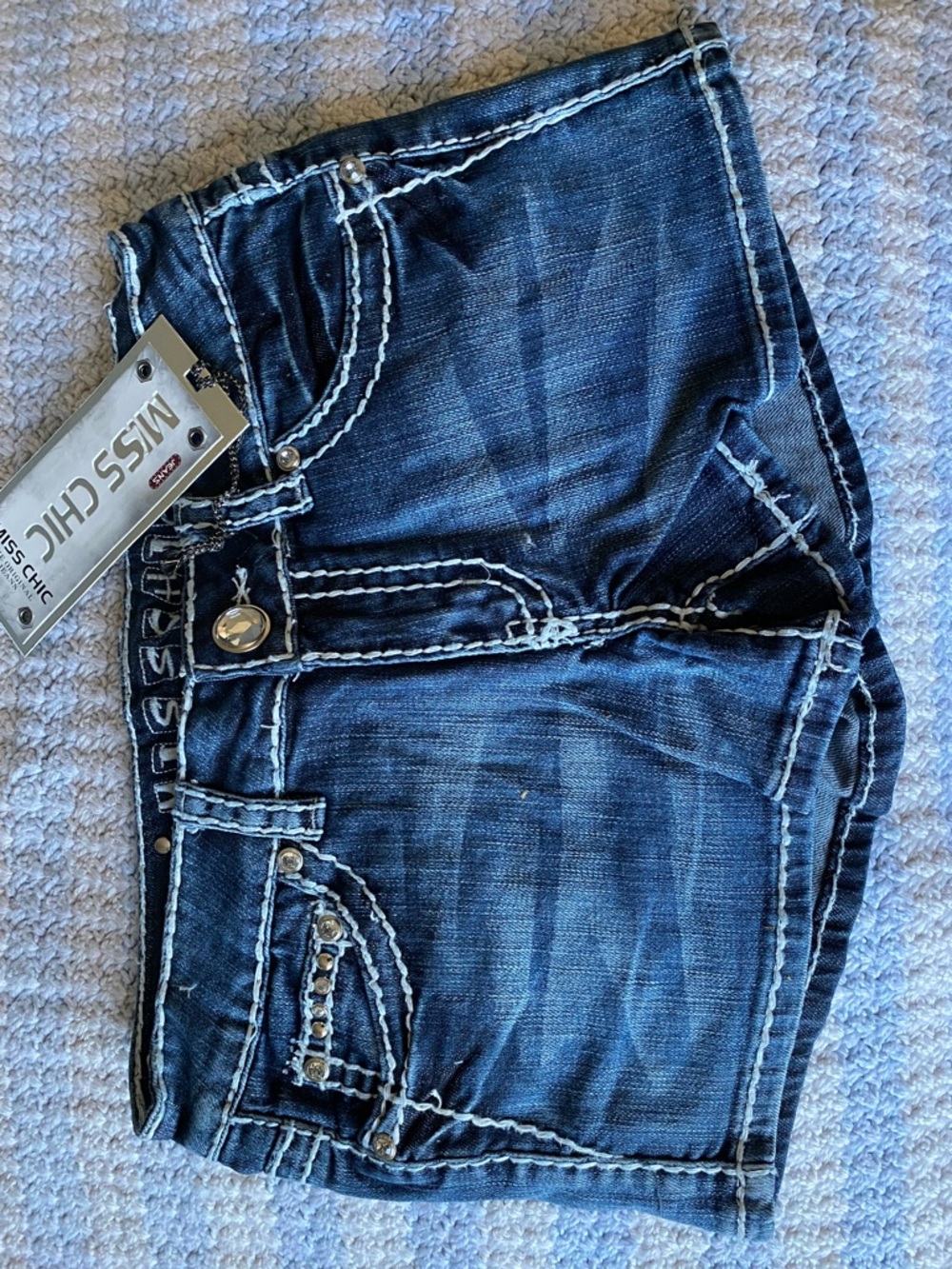 Y2K Miss Chic Jeans Denim Shorts Western Bling Cowgirl  Sz S,M Junior - Picture 2 of 4